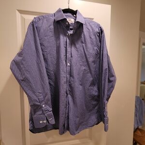 Hickey Freeman Navy Checkered Dress Shirt